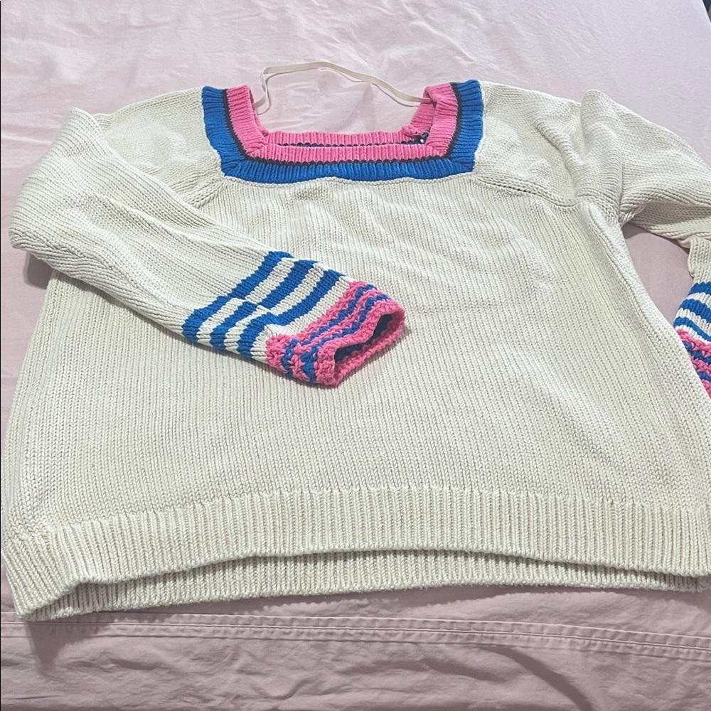 Chinti & Parker Cream Sweater with Blue and Pink Accents